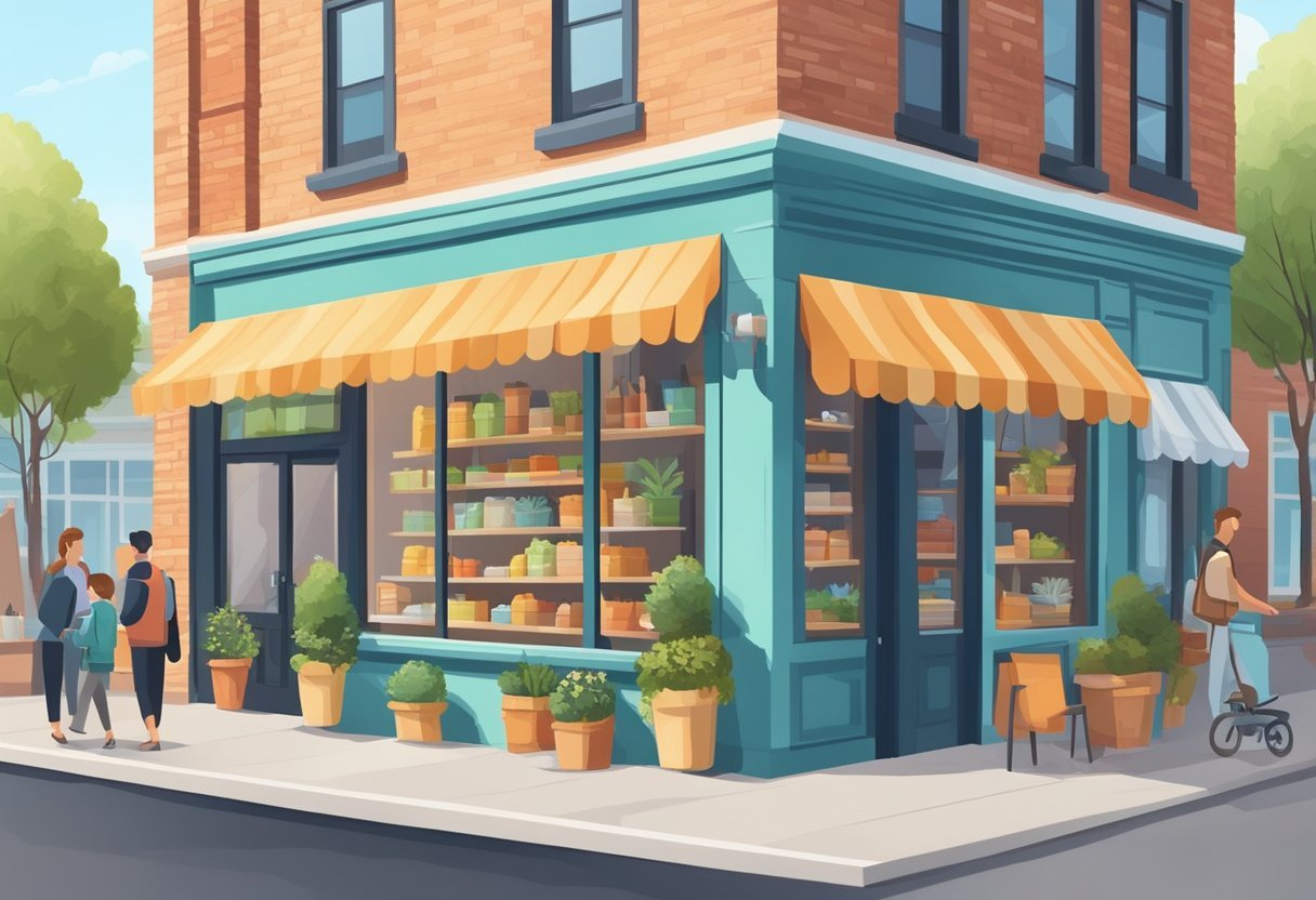 Small business storefront overshadowed by large online competitors. SEO and digital marketing services needed for visibility and customer acquisition